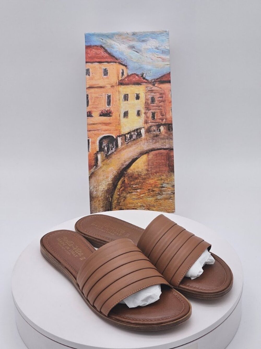 Bella Vita Rialto RYA-Italy Whiskey Italian Leather Slide Sandals Women’s Size 9
